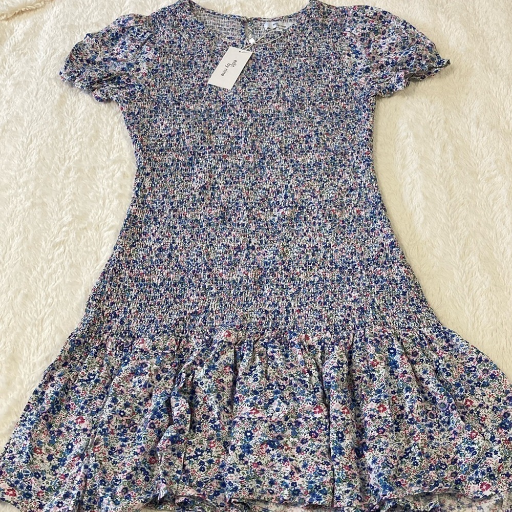 Edit by Nine puff sleeve smocked mini dress NWT blue floral